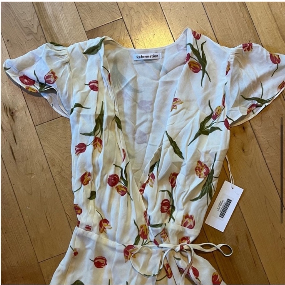 NWT Reformation Brewer Dress Bianca cream w floral print small - Picture 4 of 12